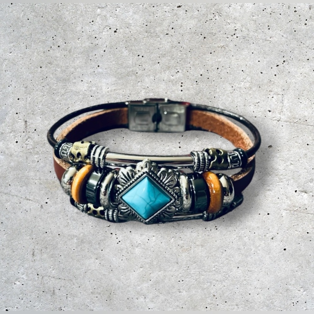 Western Turquoise Stacked Stone Layered Bracelet